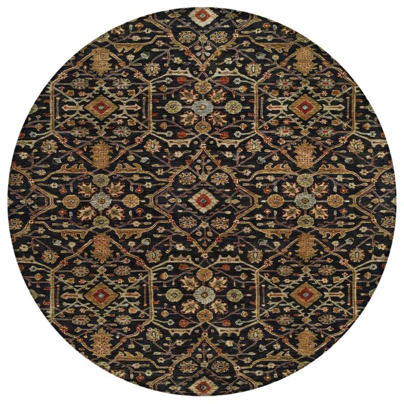 Machine Washable Indoor/Outdoor Cicel ACN1130 Black Rug