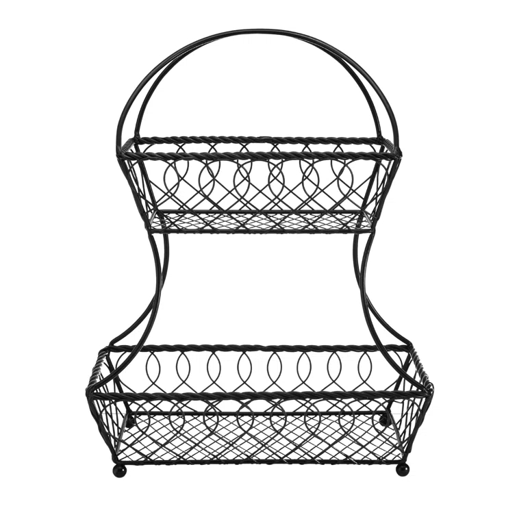 Gourmet Basics by Mikasa Gourmet Basics by Mikasa Loop and Lattice 2-Tier Flatback Metal Fruit Basket, Antique Black