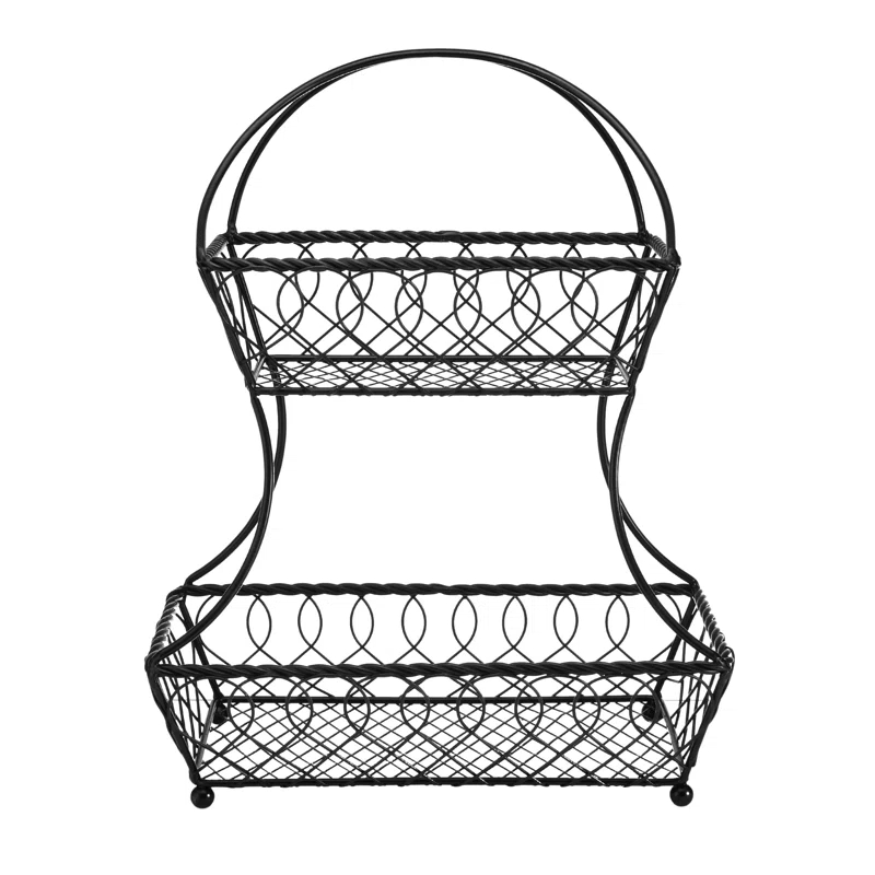 Gourmet Basics by Mikasa Gourmet Basics by Mikasa Loop and Lattice 2-Tier Flatback Metal Fruit Basket, Antique Black