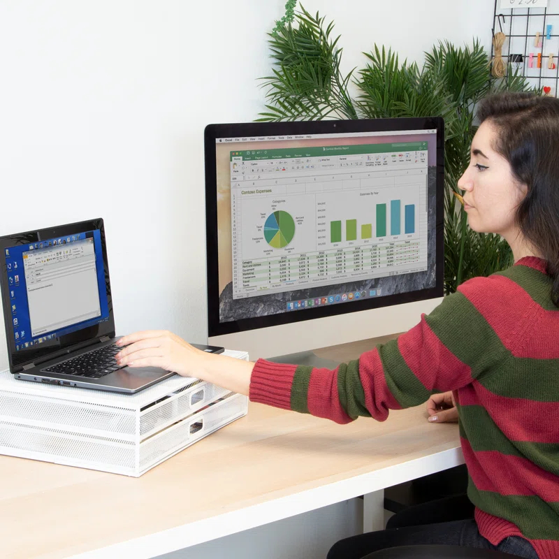 Mount-It! Computer Monitor Stand With Drawers, Metal Mesh Riser & Organizer For Laptop and Computer