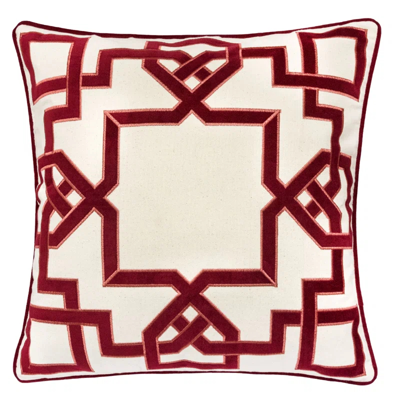 Carly Applique Embroidery 20" Square Decorative Throw Pillow Red