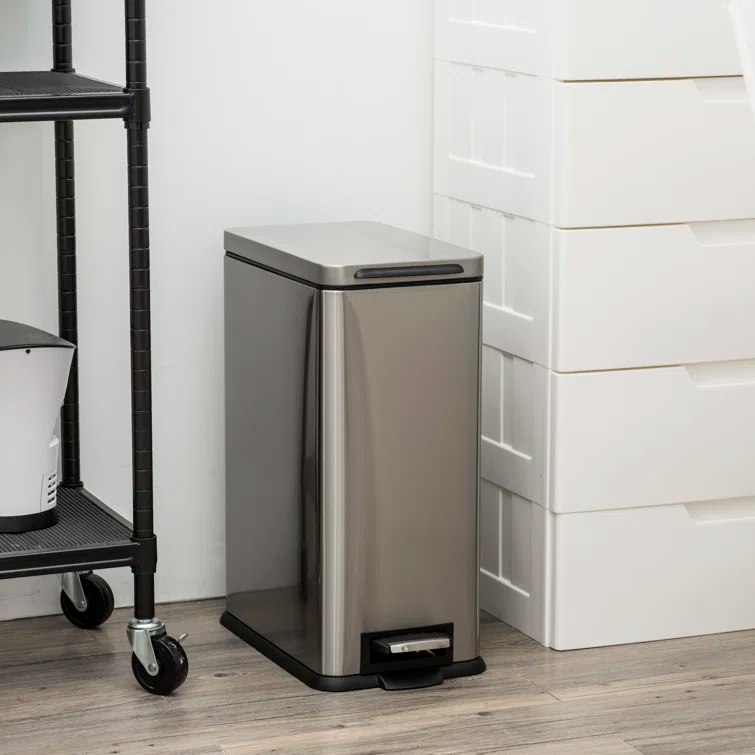 Home Zone Living 8 Gallon Stainless Steel Kitchen Trash Can with Step-On Pedal and Slow Closing Lid