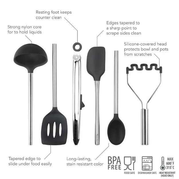 Tovolo Silicone Utensil Set of 6 - Black