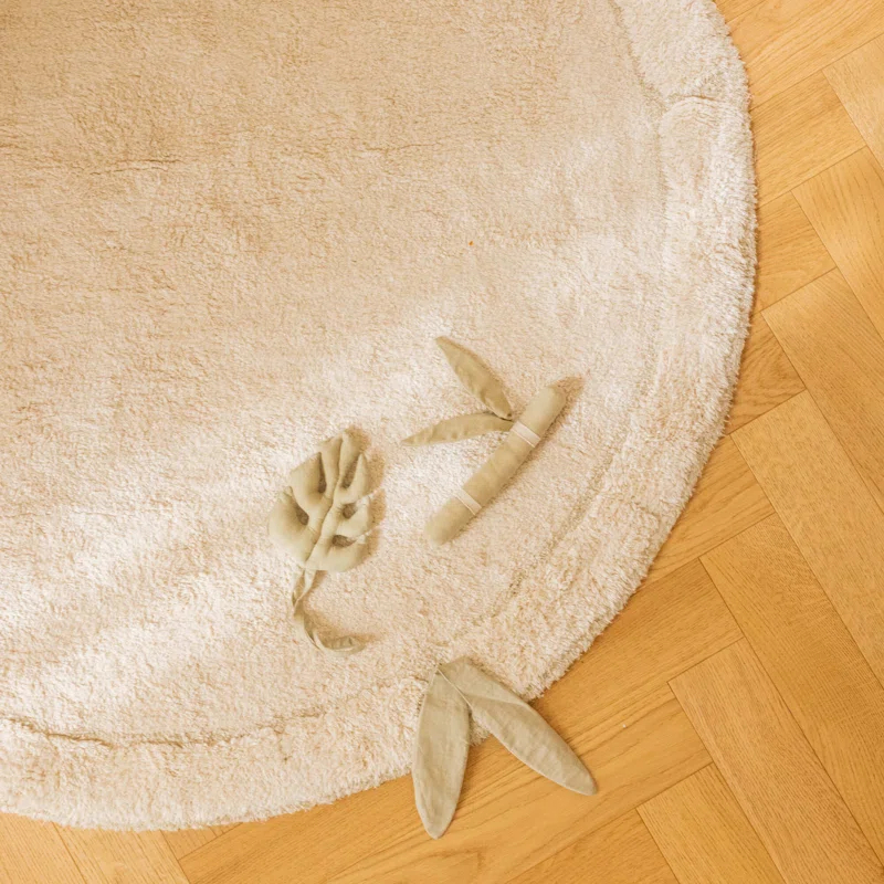 Lorena Canals Round Hand Tufted 3'11.25" x 3'11.25" Cotton/Bamboo Slat / Seagrass Area Rug in Natural/Ivory/Olive