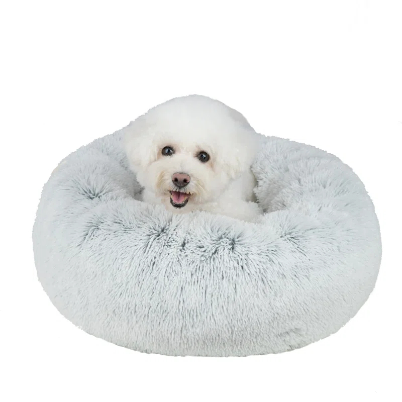 Best Pet Supplies Donut Dog Bed with Faux Fur, Anti-Anxiety Cushion, Slip-Resistant