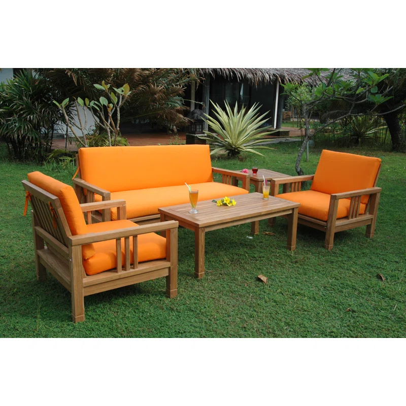 Anderson Teak South Bay Teak 5 - Person Patio Conversation Sets with Sunbrella® Cushions