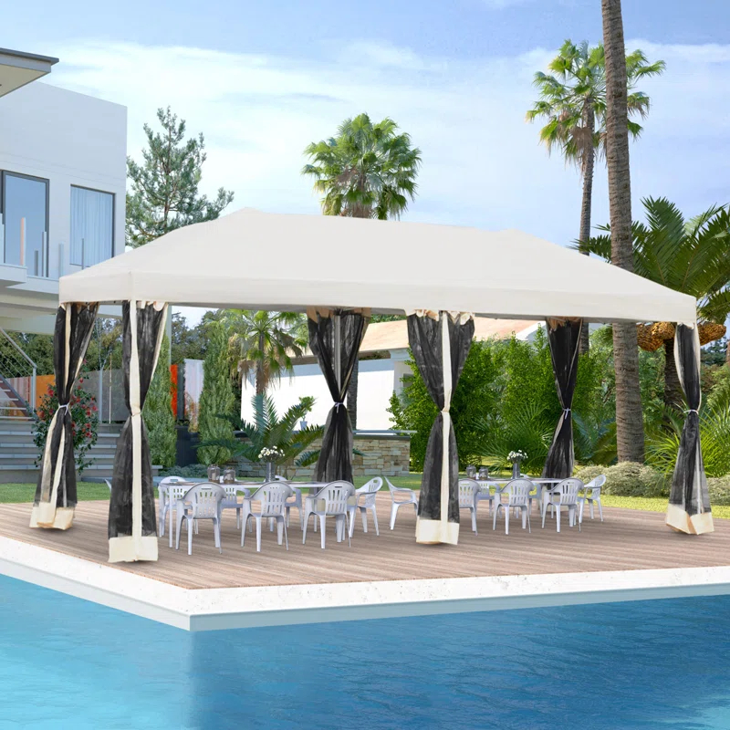 Outsunny 10'X20' Pop Up Party Tent Wedding Canopy With 6 Removable Mesh Sidewalls