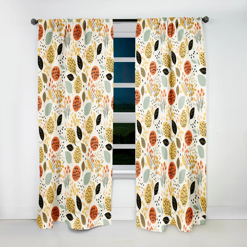 Design Art Soft Color Leaves Tropical Pattern I Polyester Blackout Single Curtain Panel Single Panel