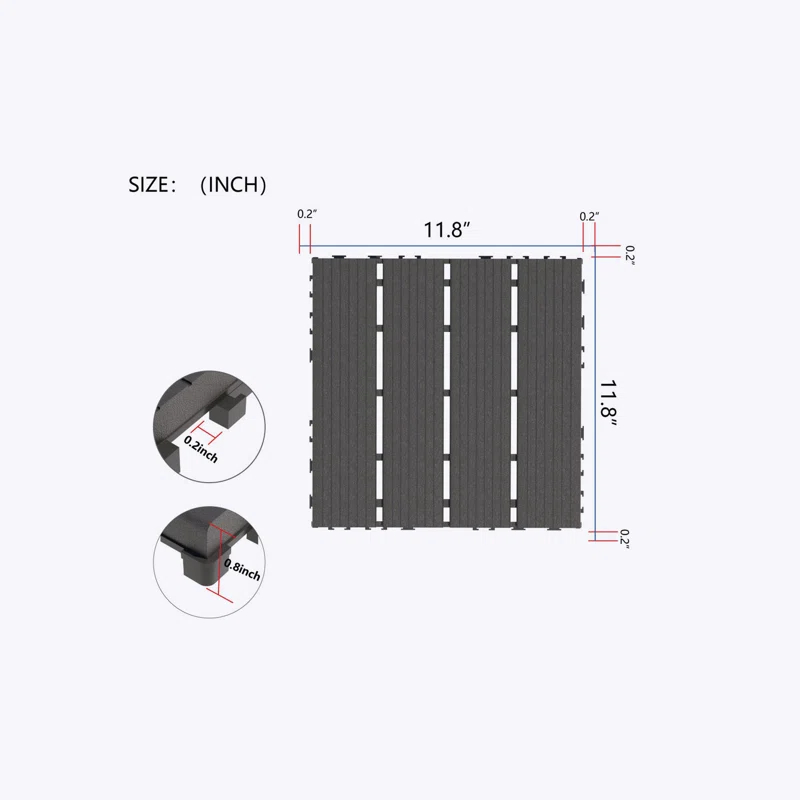 ROKAWO Plastic Interlocking Deck Tiles,44 Pack Patio Deck Tiles,12"x12" Square Waterproof Outdoor All Weather Use, Patio Decking Tiles for Poolside Balcony Backyard, Grey