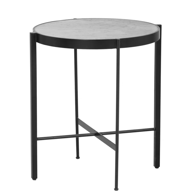 Transitional 20'' Round White Stone Top Metal End Table