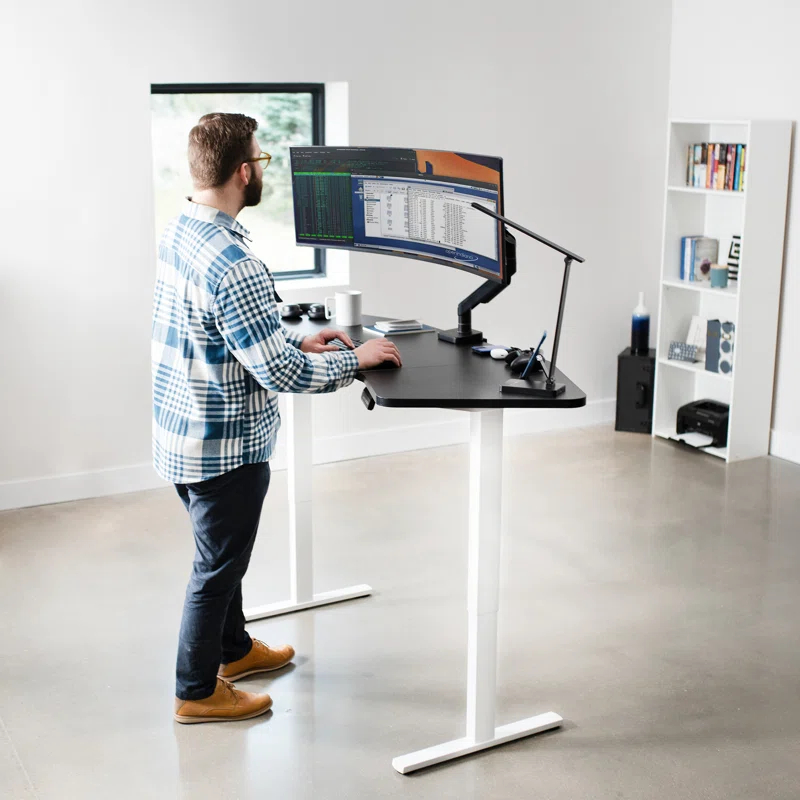 VIVO Corner Electric 71" x 24" Desk, Wing-Shaped Table Top