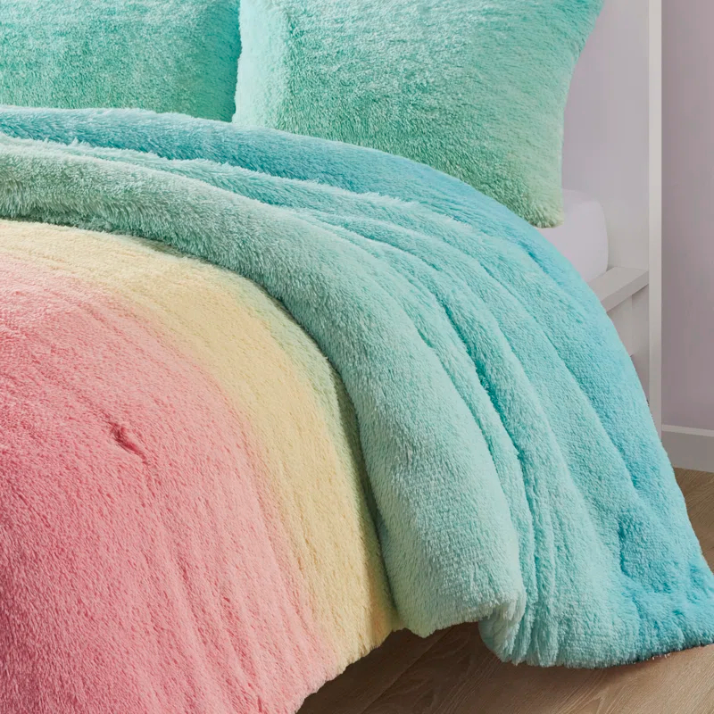Pastel Ombre Shaggy Faux Fur Comforter Set