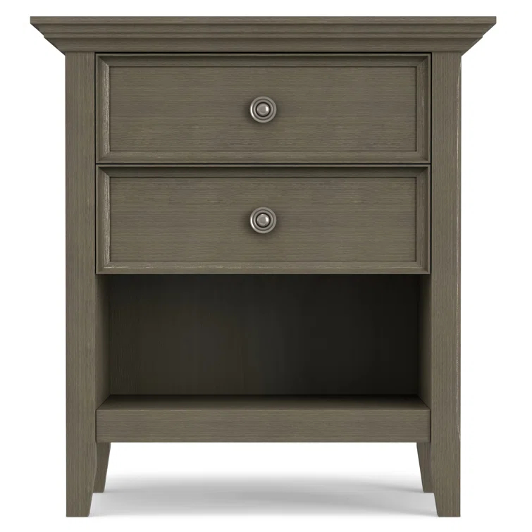 Simpli Home Amherst 24"W 2-Drawer Solid Wood Nightstand with Open Shelf
