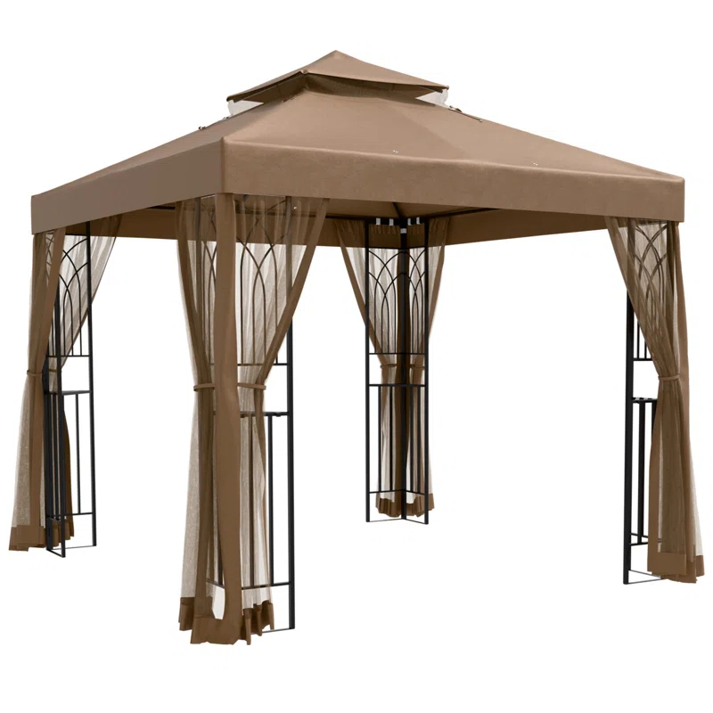 COOS BAY 8 Ft. W x 8 Ft. D Steel Frame Vented Soft Top Patio Gazebo with Mesh Netting, Corner Shelves