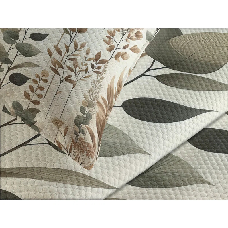 Ambesonne Ambesonne Brown Bedspread Set Vintage Botanical Concept Pale Camel Laurel Green