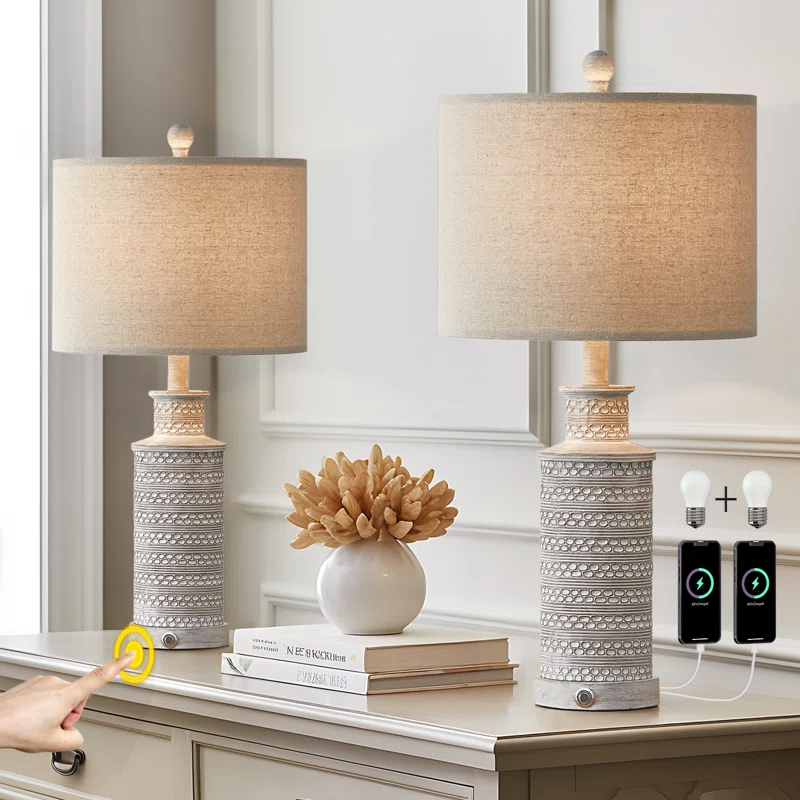 Union Rustic 24.5"country retro farmhouse resin table lamp set,classic design suitable for living room,bedroom bedside (Set of 2)