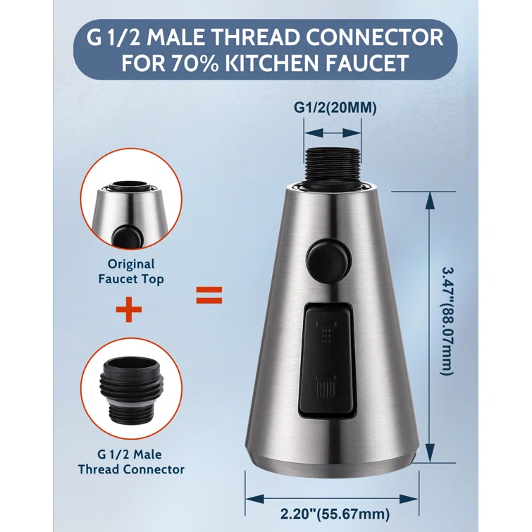 WOWOW 3-Function Sprayer Pull Down Kitchen Faucet Spray Head Replacement With 9-Adapter Kit