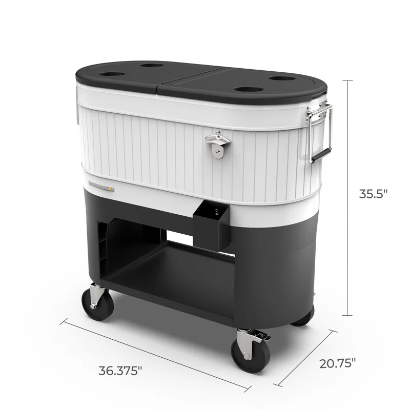 Permasteel 120-Qt Large Outdoor Cooler Cart on Wheels, Rolling Patio Cooler with Dividers for Separate Compartments