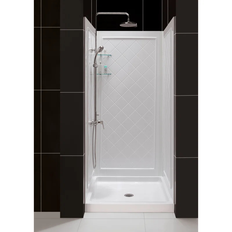 QWALL-4 32" W x 76.75" H Framed Square Shower Stall and Base Included