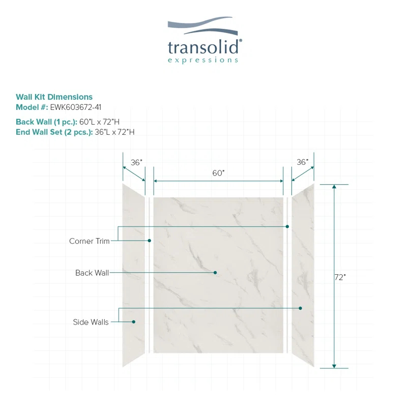Transolid Expressions 60'' W 36'' D 72'' H Glue Up Solid Surface Wall