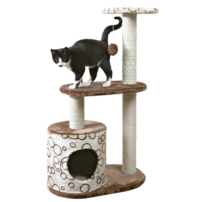 TRIXIE Casta 37.4" Cat Tree with Sisal Scratching Posts, Plush Covered Condo and Platforms, Dangling Cat Toy
