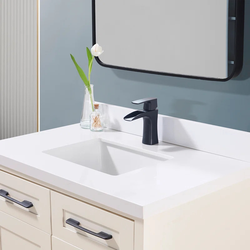 37" Single Bathroom Vanity Top in Snow White with Sink