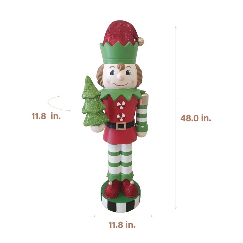 Fraser Hill Farm 48-inch Elf Nutcracker Figurine Holding Tree in Red/Green
