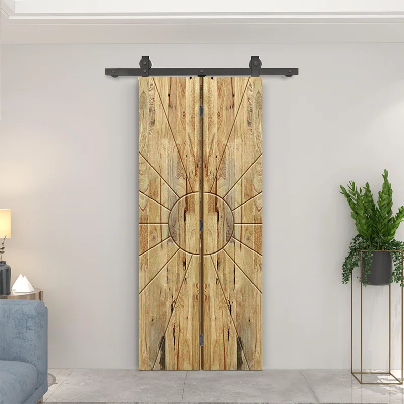 Calhome Pine Wood Bi-Fold Barn Door with Sliding Hardware Kit