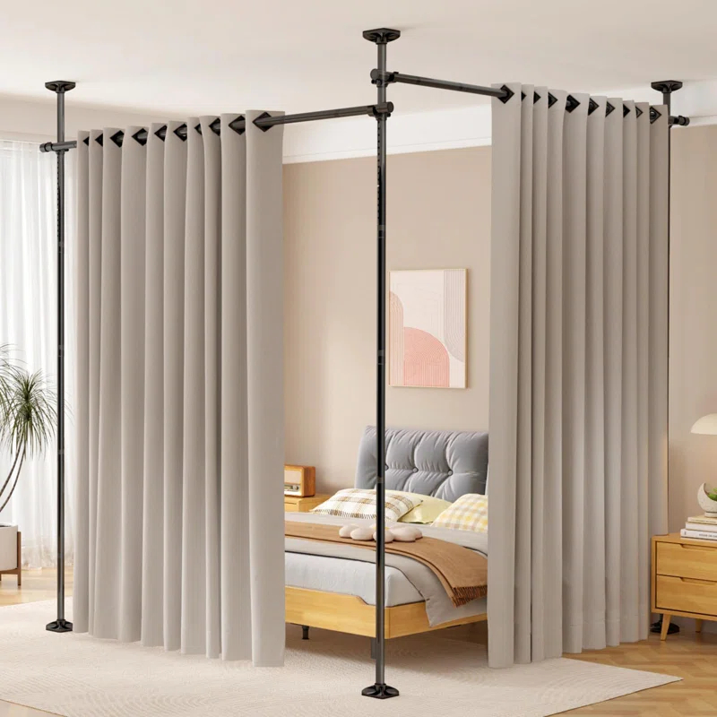 Rebrilliant Room Divider No Drilling Curtain Rod Wall Divider For Room Separation, 4-10Ft(H) 28-114Inch(W) Adjustable, Heavy Duty Partition Space Separator Freestanding Tension Curtain Stand, Black