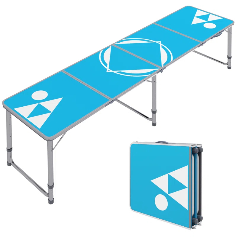 HLILish Outsunny 8Ft Portable Beer Pong Table With Adjustable Legs, Folding Camping Table, Aluminum Picnic Table, For Party, Travel, BBQ, Beach
