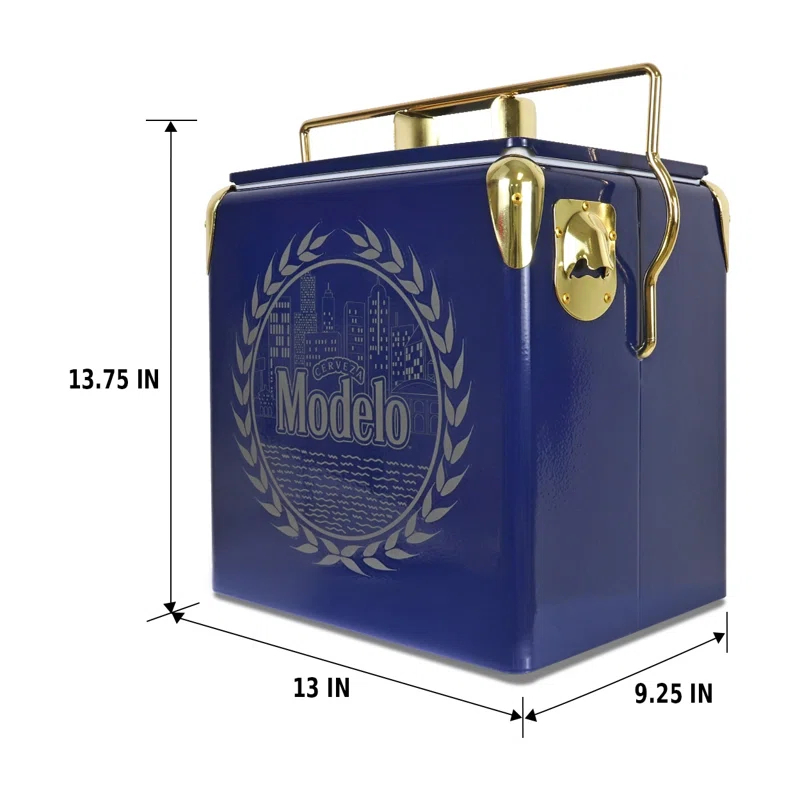 Koolatron Modelo Retro Ice Chest Cooler with Bottle Opener 13L (14 qt), Blue and Gold