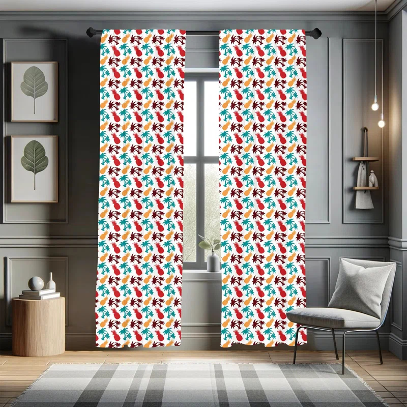 Ambesonne Pineapple Semi-Sheer Rod Pocket Sliding Panel (Set of 2)