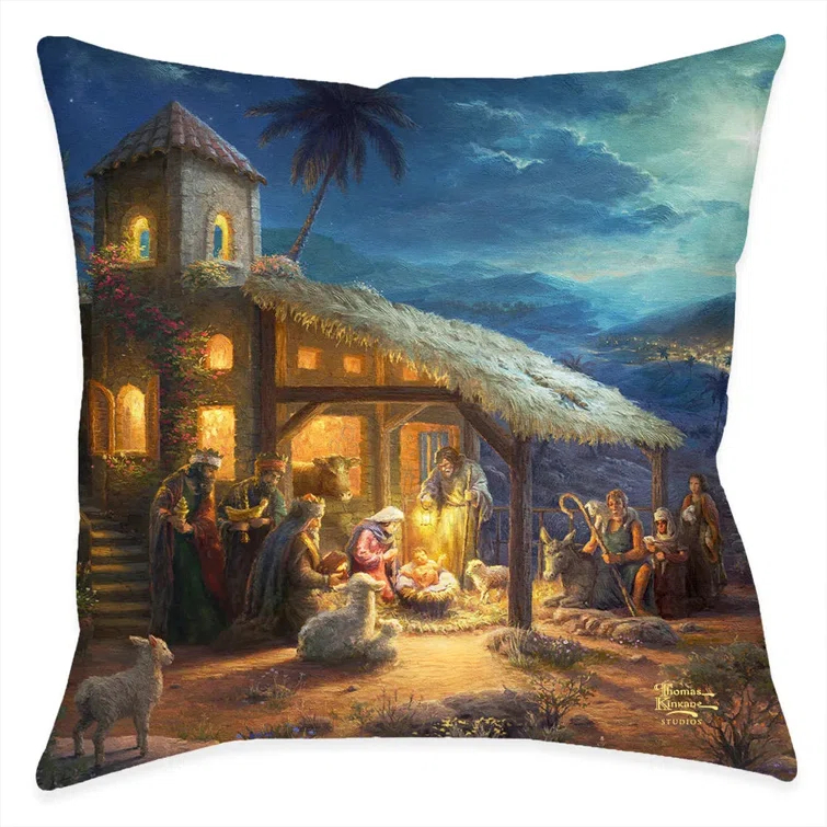 Laural Home Thomas Kinkade The Nativity Indoor Decorative Pillow