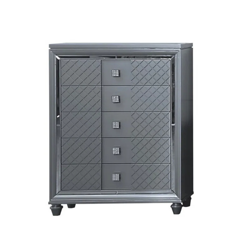 Benjara Seri Tall Dresser Chest With 5 Drawers, Diamond Pattern, Solid Wood