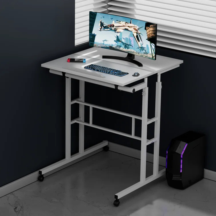 MoNiBloom Mobile Computer Desk, Adjustable Height Laptop Standing Desk with Tilting Tabletop and Monitor Shelf