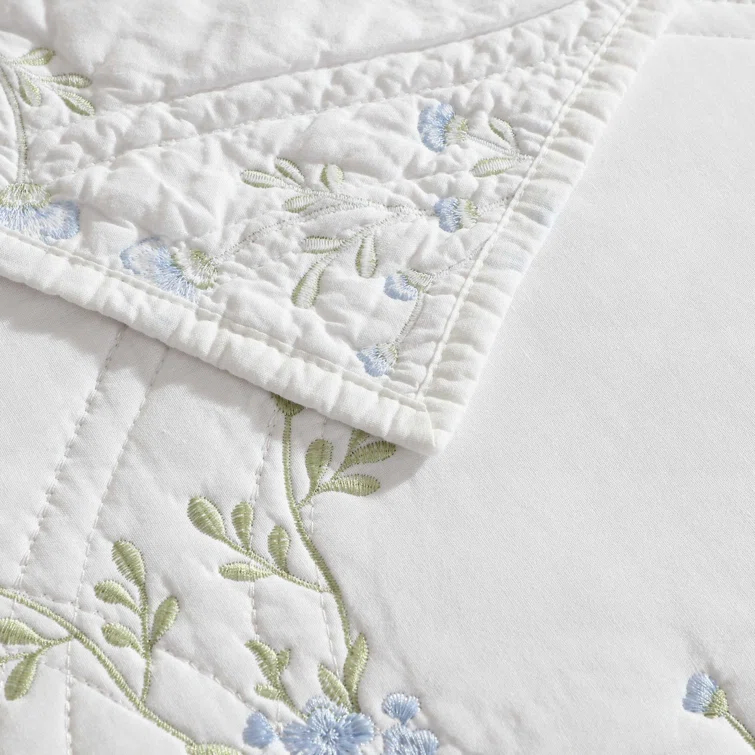Laura Ashley Laura Ashley Floral Embroidery Cotton Reversible Quilt Set