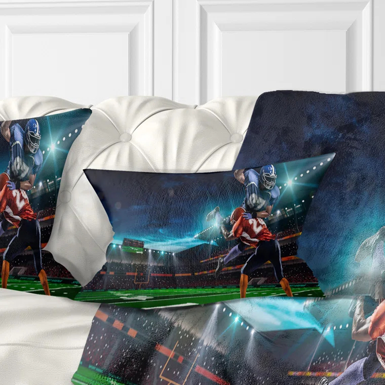 Design Art American Football Player - Sports Printed Throw Pillow