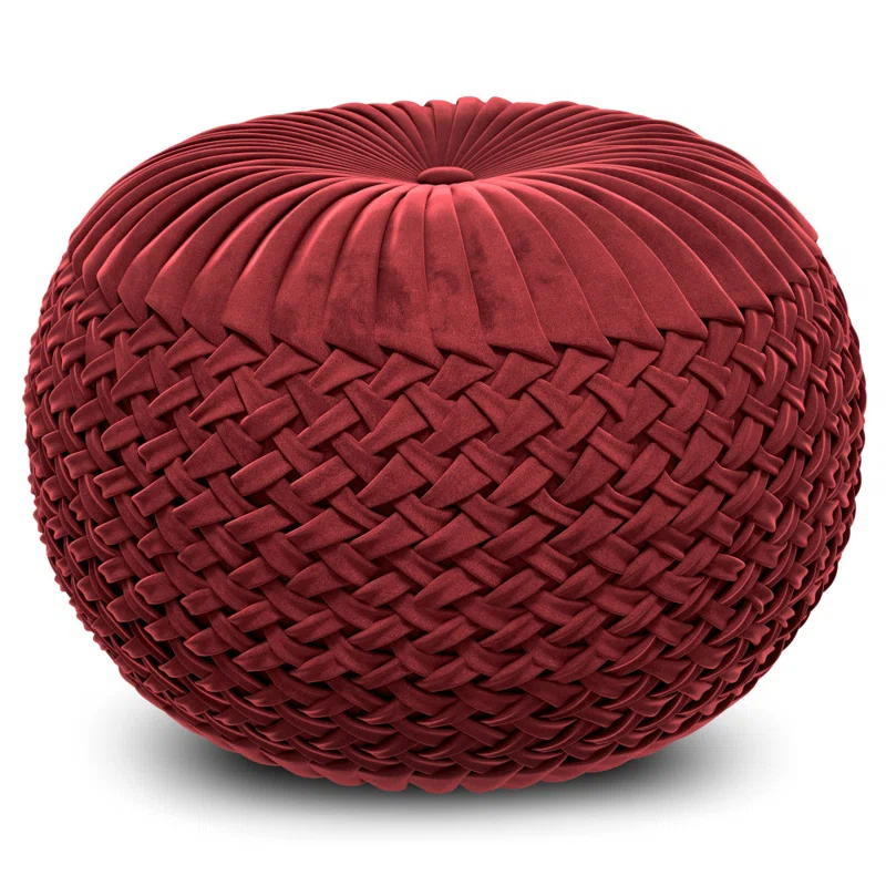 Simpli Home Grafton 20"W Velvet Round Button-Tufted Pouf