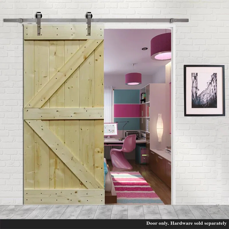 Calhome 84'' Solid Wood Paneled Painted without Installation Hardware Kit Barn Door