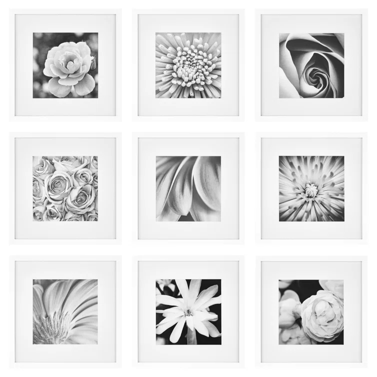 Gallery Perfect Gallery Perfect 12" x 12" Hanging Wall Wood Matted Picture Frame Kit - 9 Piece Set