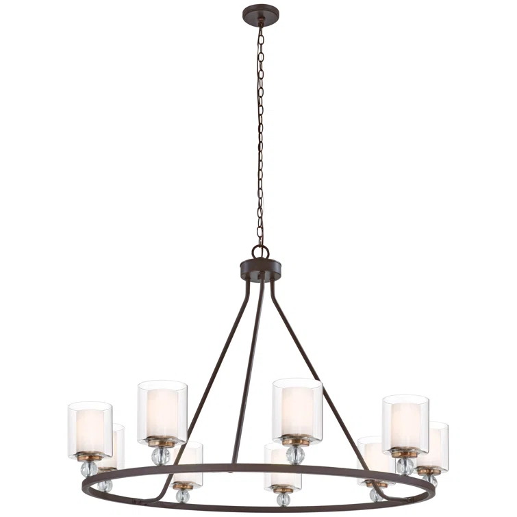 Minka Lavery Bronze Chandelier 45" Wide Farmhouse Clear Outer White Inner Glass Shade 9-Light Fixture for Dining Room House Foyer