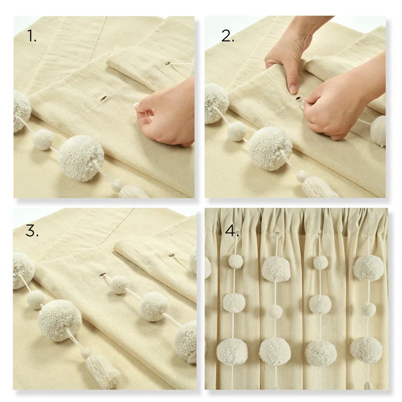 Lush Decor Tassel Window Solid Cotton Blend Semi-Sheer Rod Pocket Single Curtain Panel