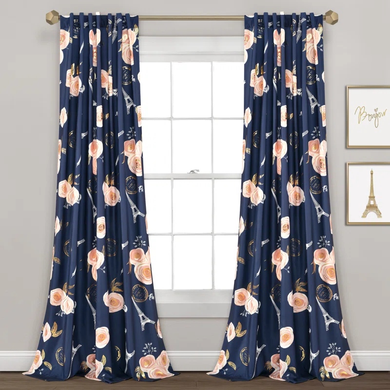 Lush Decor Vintage Paris Rose Butterfly Script Floral Semi-Sheer Curtain (Set of 2)
