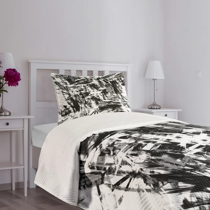 Ambesonne Ambesonne Black and White Bedspread Set Grunge Art White Black and Grey