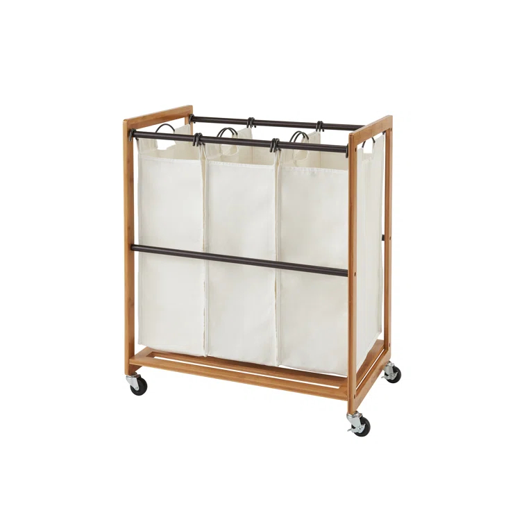 Trinity TRINITY EcoStorage 3-Bag Rolling Bamboo Laundry Cart w/ Poles