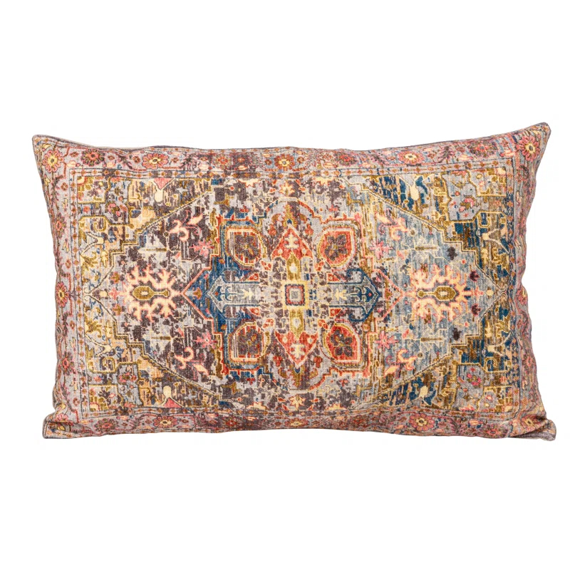 Creative Co-Op Artiste Cotton Printed Lumbar Pillow with Pattern and Chambray Back