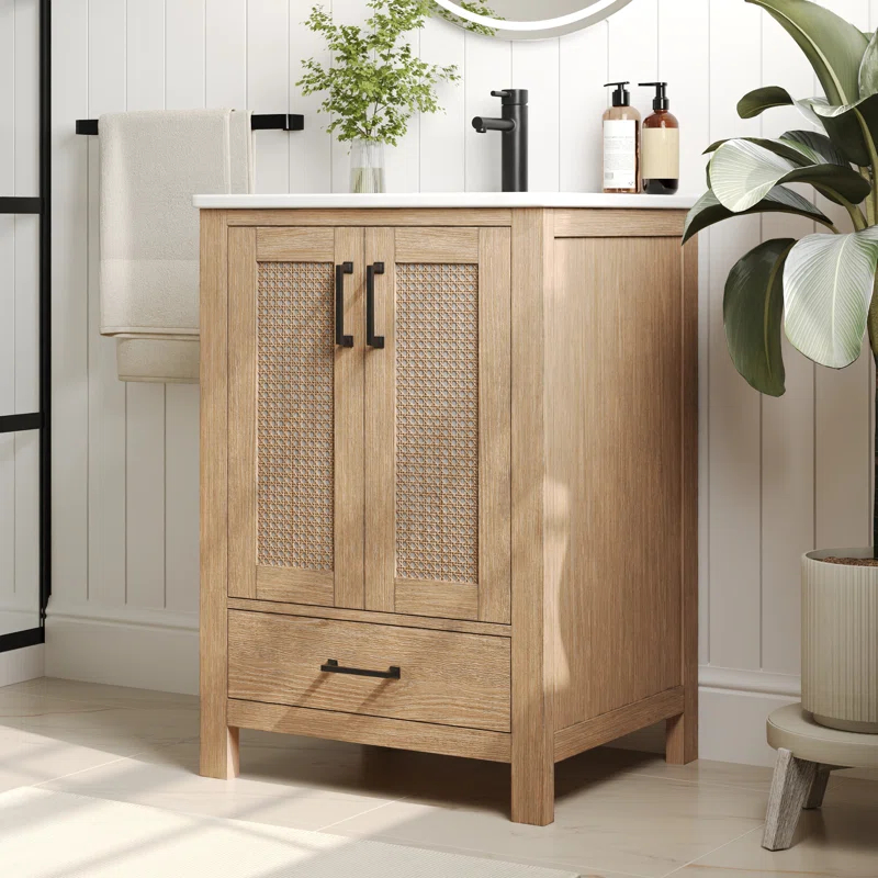 DeerValley Cove 24" Fully Assembled Single Bathroom Vanity with Ceramic Top, Soft-close Doors and Drawer