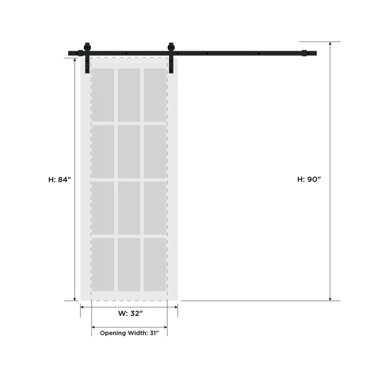 SARTODOORS Quadro Frosted Glass Barn Door with Installation Hardware Kit