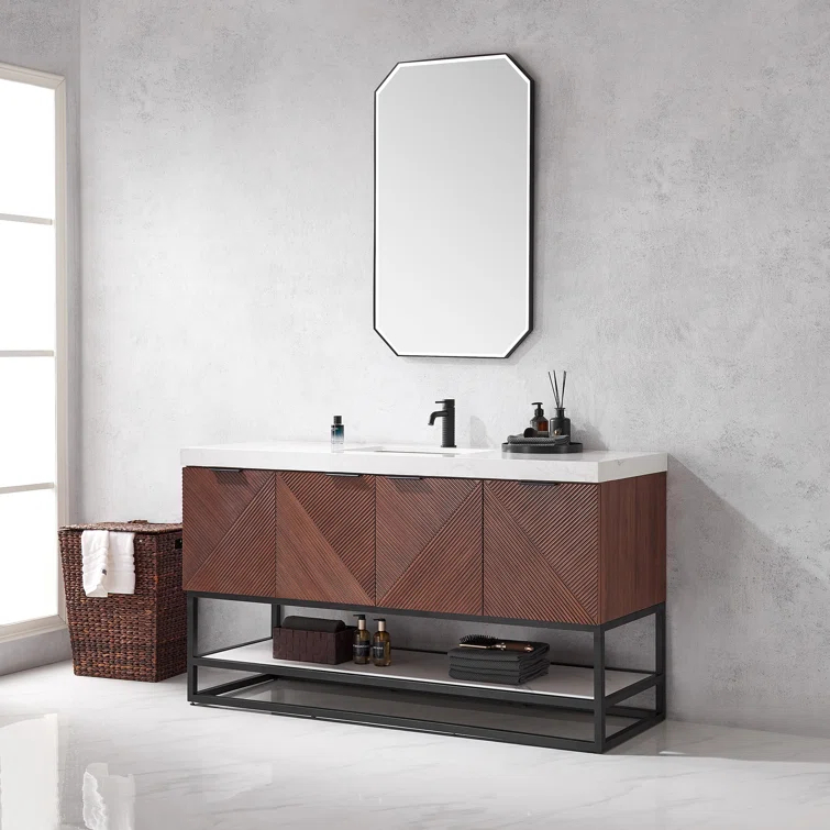 Vinnova Mahon 60'' Free Standing Single Bathroom Vanity with Cultured Marble Top