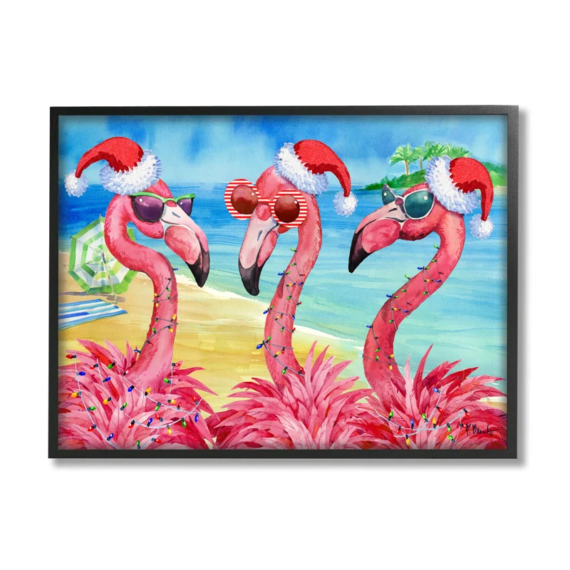 Stupell Industries " Holiday Lights Flamingos Beach " by Paul Brent
